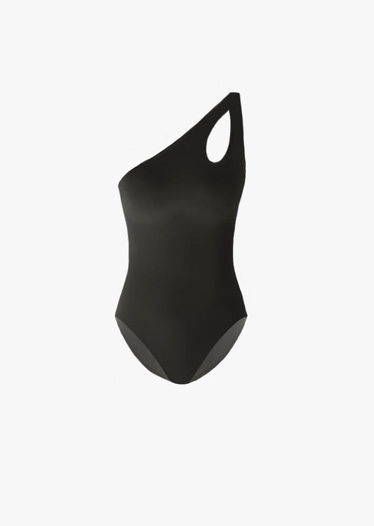 Sleek Asymmetry One-Shoulder Swimsuit Black